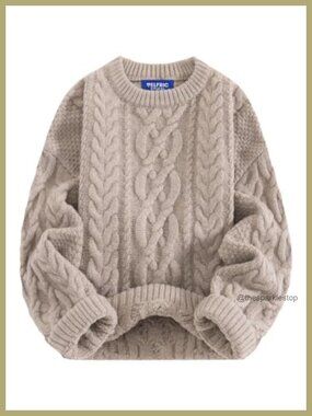 Oversized Chunky Cable Knit Crew Neck Pullover Sweater Women Vintage Fall